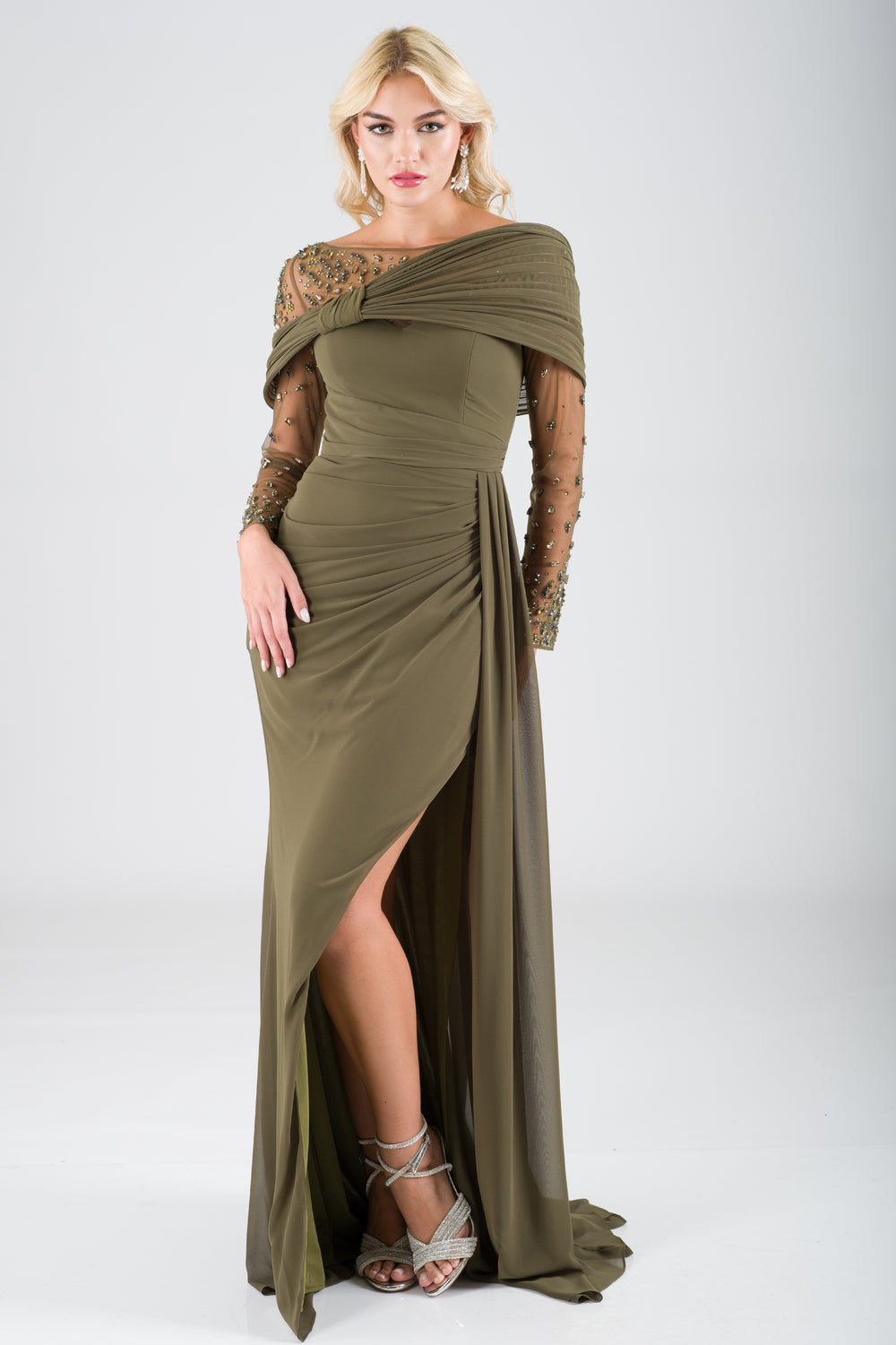 Beatrıx khaki evening dress dress