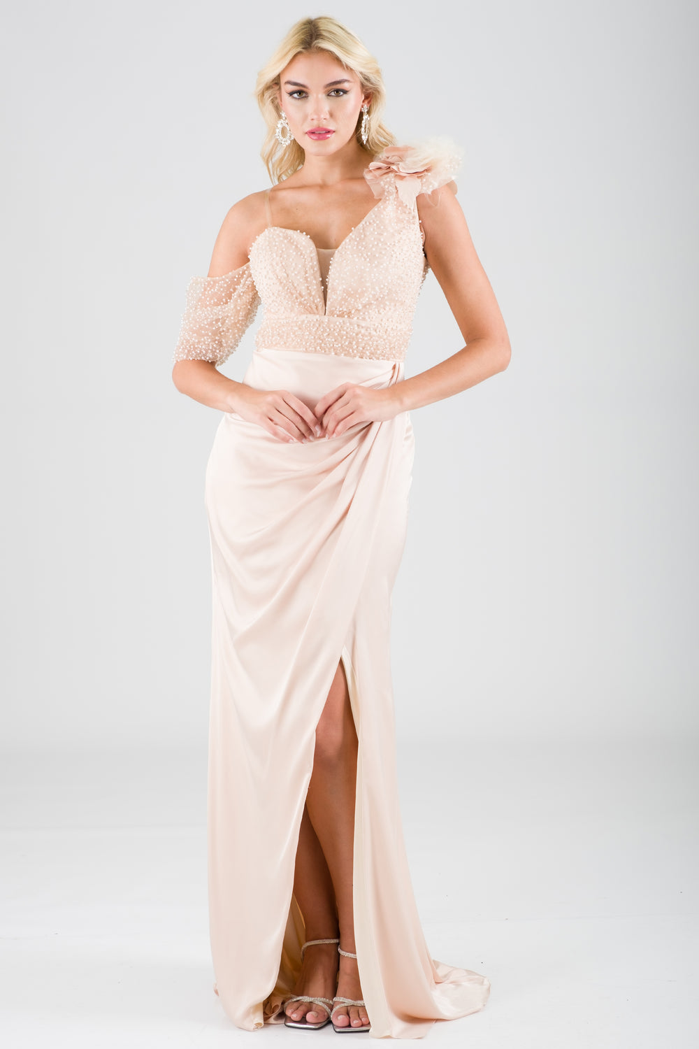 Potfg beige evening dress dress