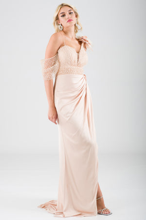 Potfg beige evening dress dress