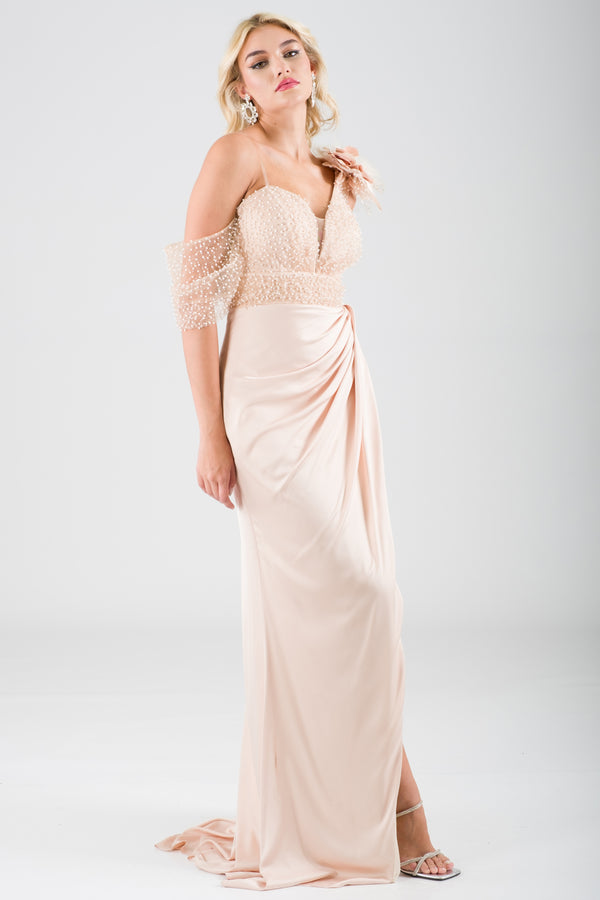 Potfg beige evening dress dress