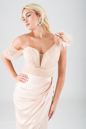 Potfg beige evening dress dress