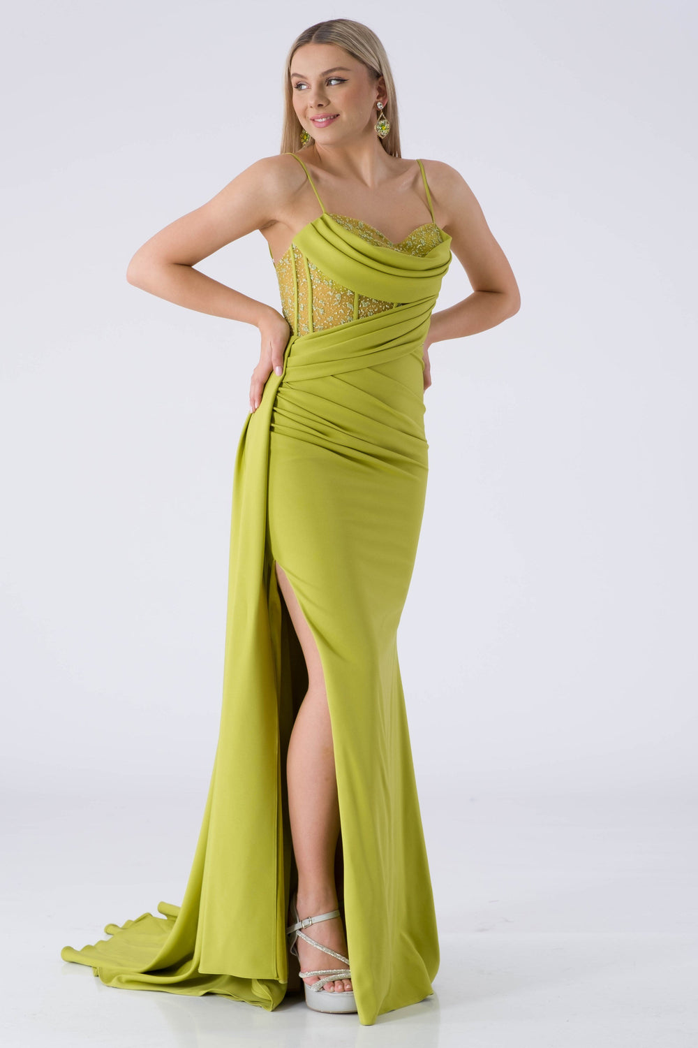 Aldura Peanut Green Evening Dress Dress