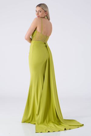 Aldura Peanut Green Evening Dress Dress