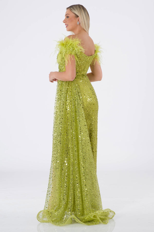 Amıens Peanut Green Evening Dress Dress