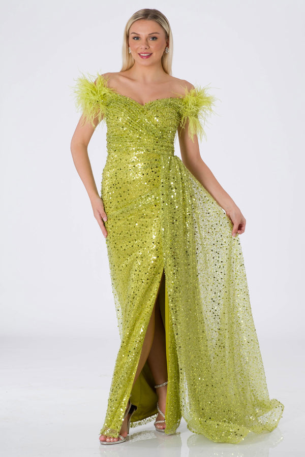 Amıens Peanut Green Evening Dress Dress