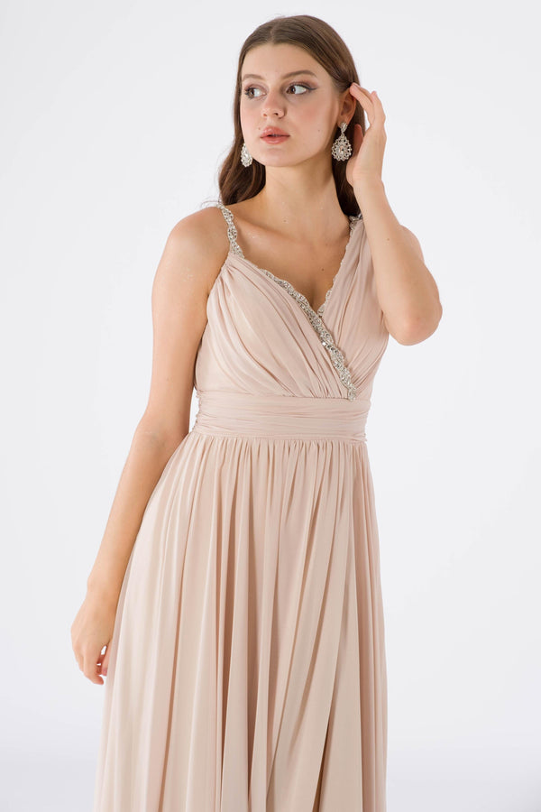 Berre beige evening dress dress