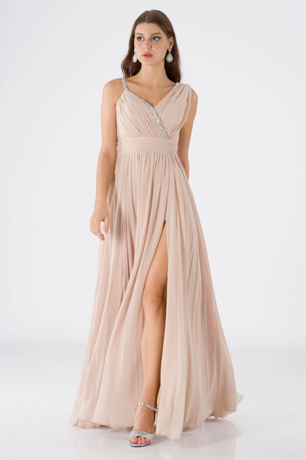 Berre beige evening dress dress