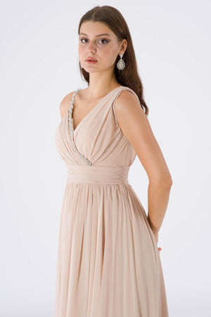 Berre beige evening dress dress