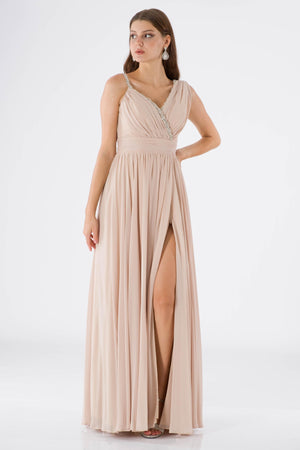 Berre beige evening dress dress