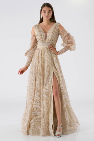 Ceeko beige evening dress dress