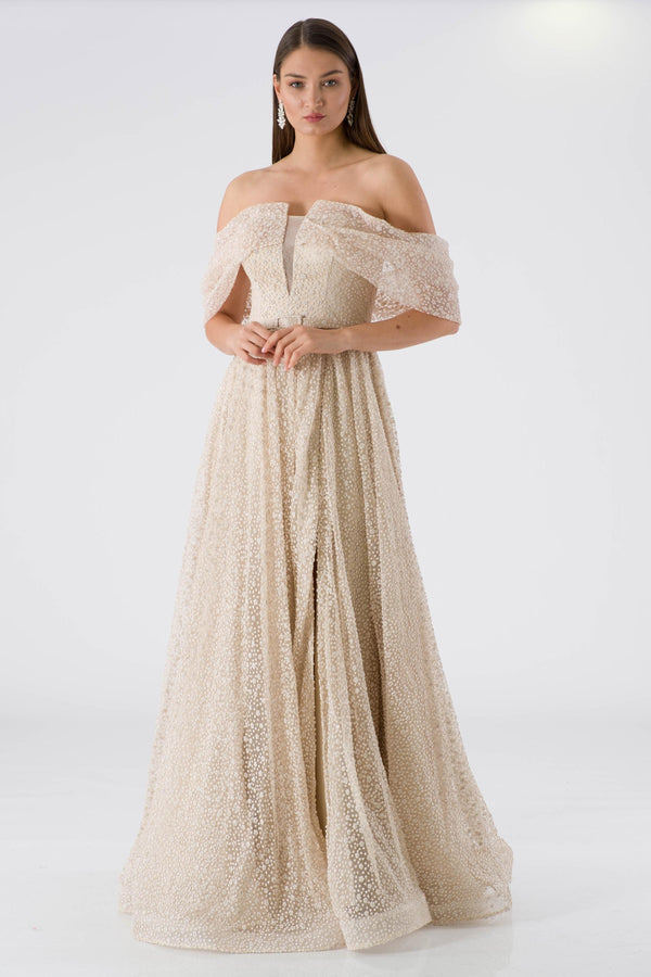 Cexo beige evening dress dress