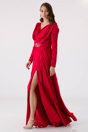 Dovty red evening dress dress