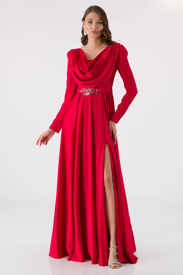 Dovty red evening dress dress