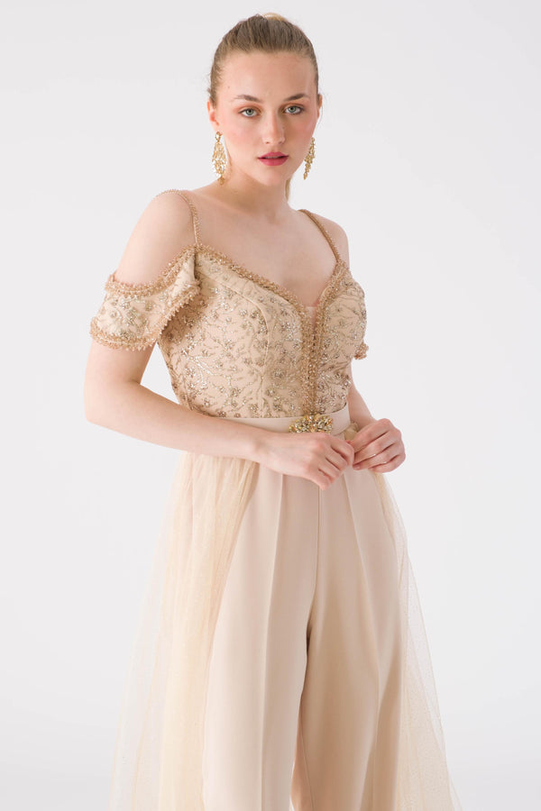 Erly Beige Evening Dress Dress