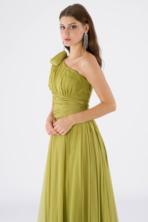 Esta Peanut Green Evening Dress