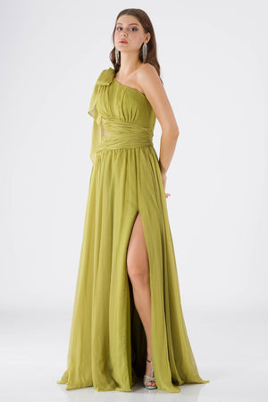 Esta Peanut Green Evening Dress