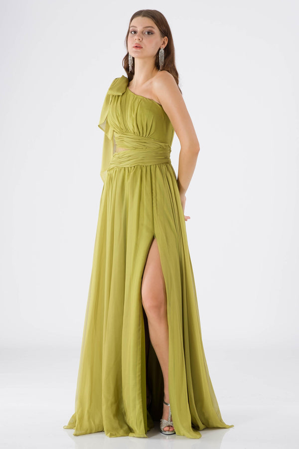 Esta Peanut Green Evening Dress