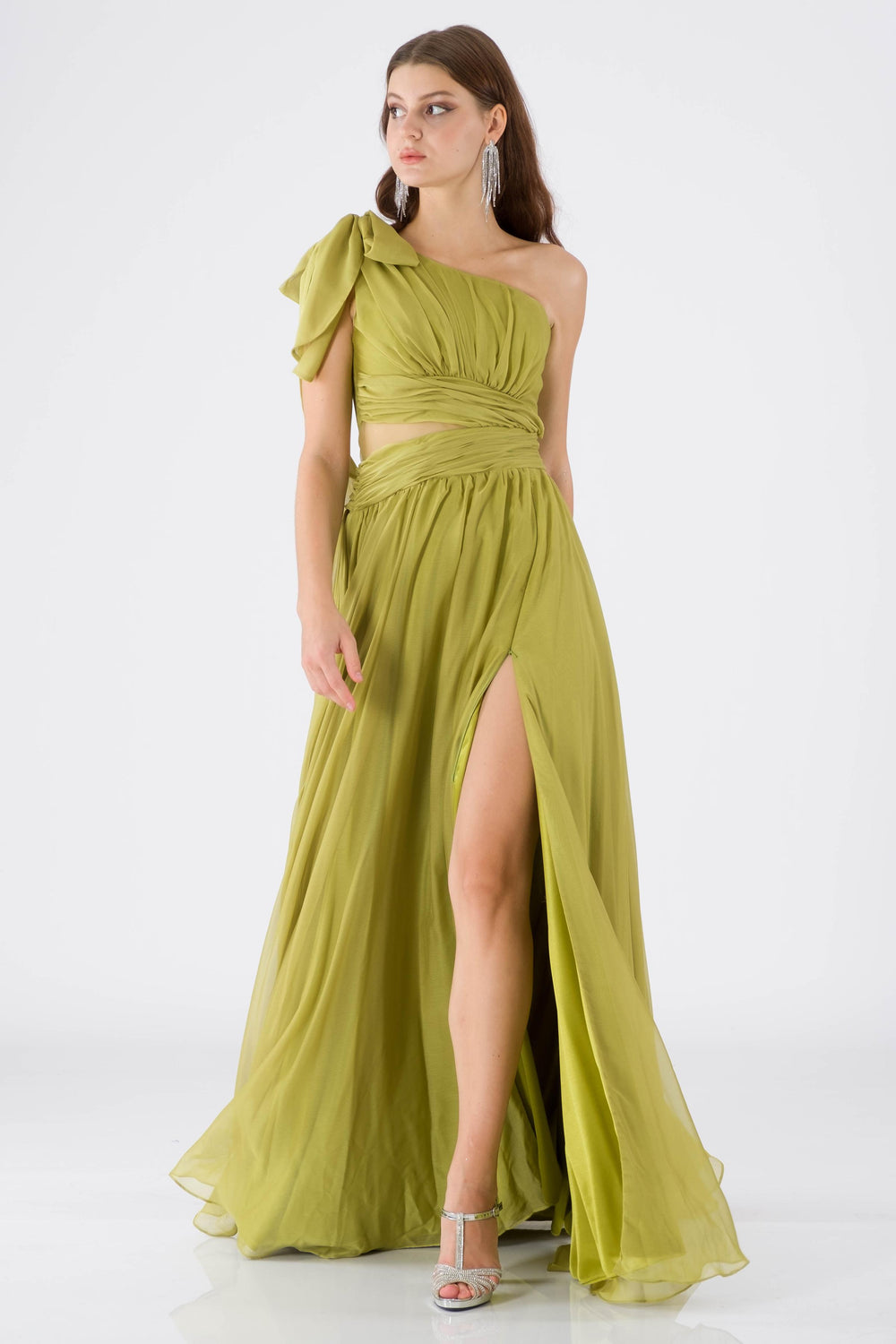 Esta Peanut Green Evening Dress