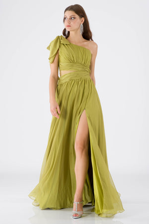 Esta Peanut Green Evening Dress