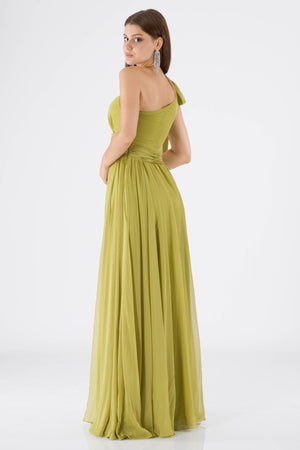 Esta Peanut Green Evening Dress