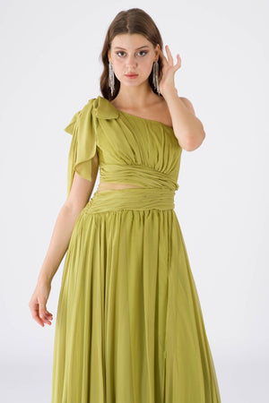 Esta Peanut Green Evening Dress