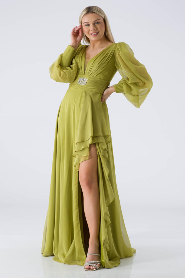 Fiona peanut green evening dress dress