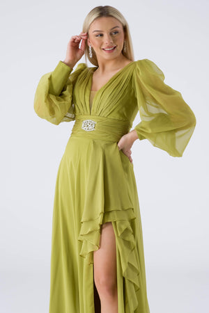 Fiona peanut green evening dress dress