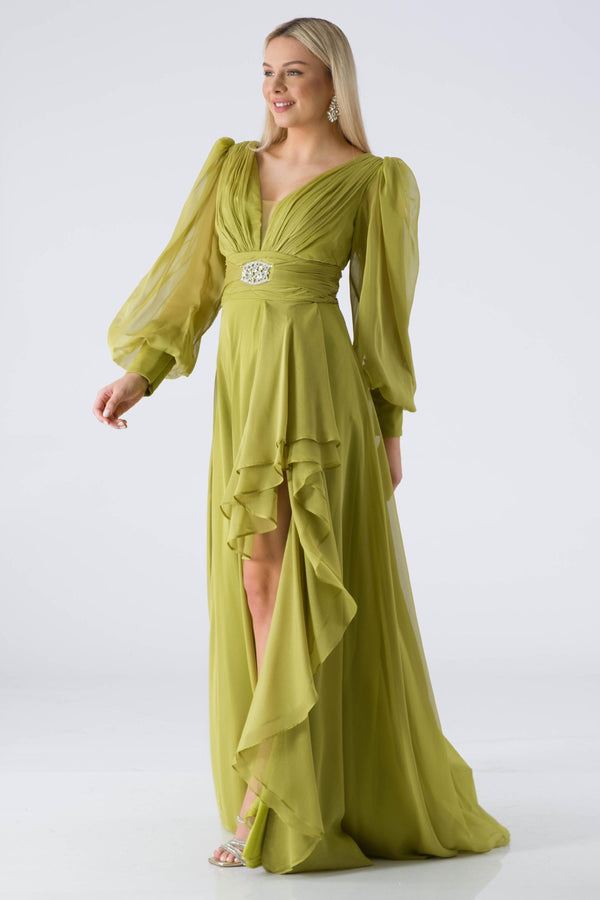 Fiona peanut green evening dress dress