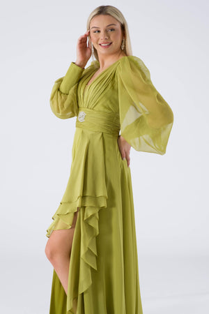 Fiona peanut green evening dress dress