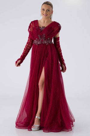 Foggy burgundy evening dress dress