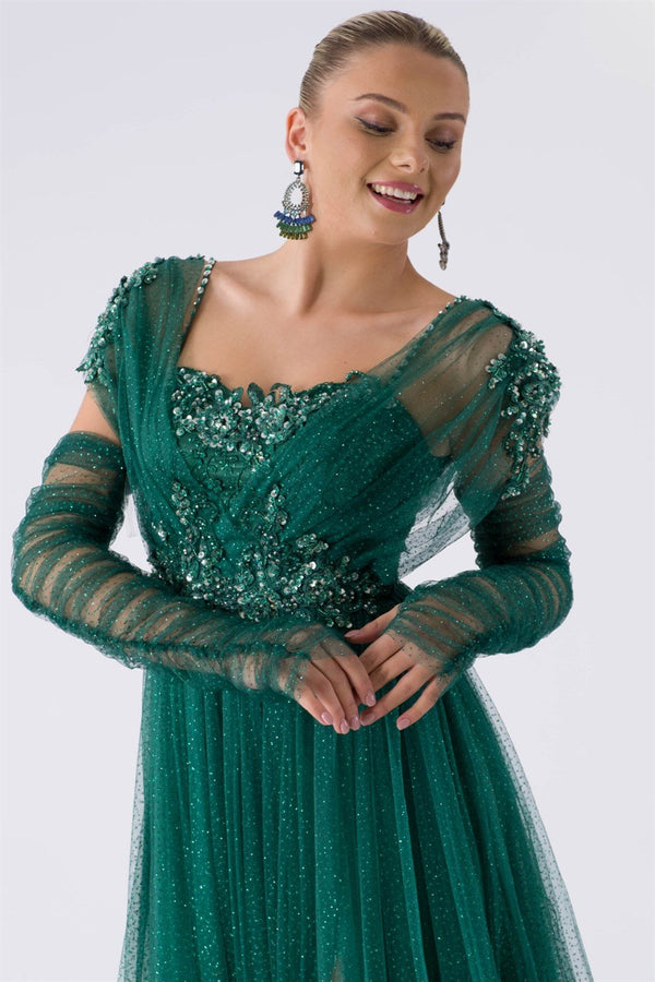 Foggy Emerald Evening Dress