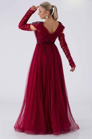 Foggy burgundy evening dress dress