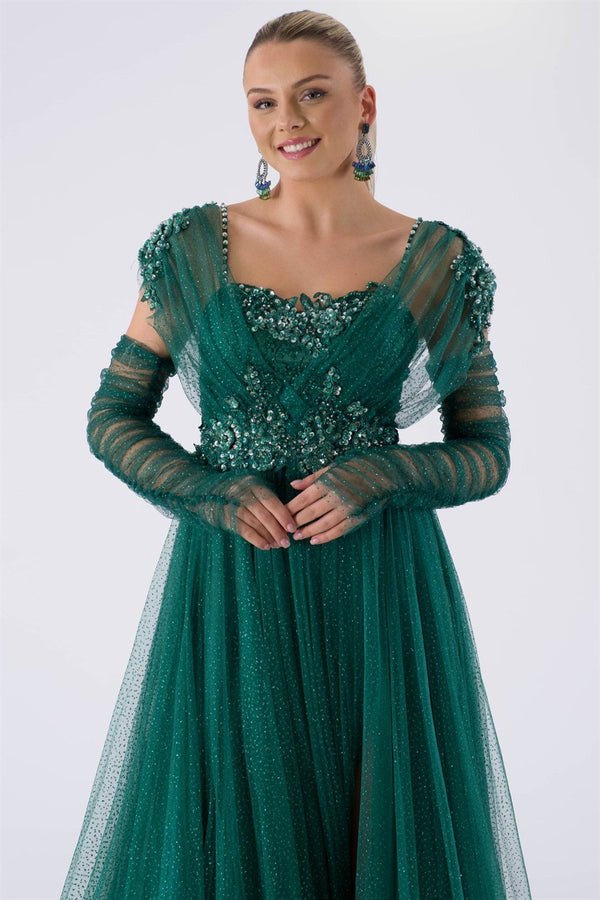 Foggy Emerald Evening Dress