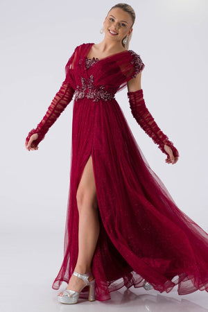 Foggy burgundy evening dress dress