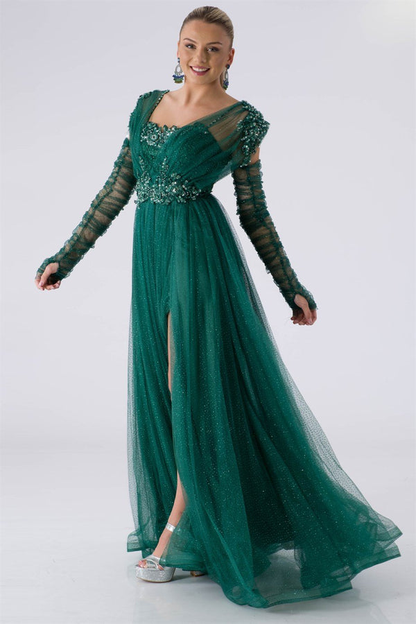 Foggy Emerald Evening Dress