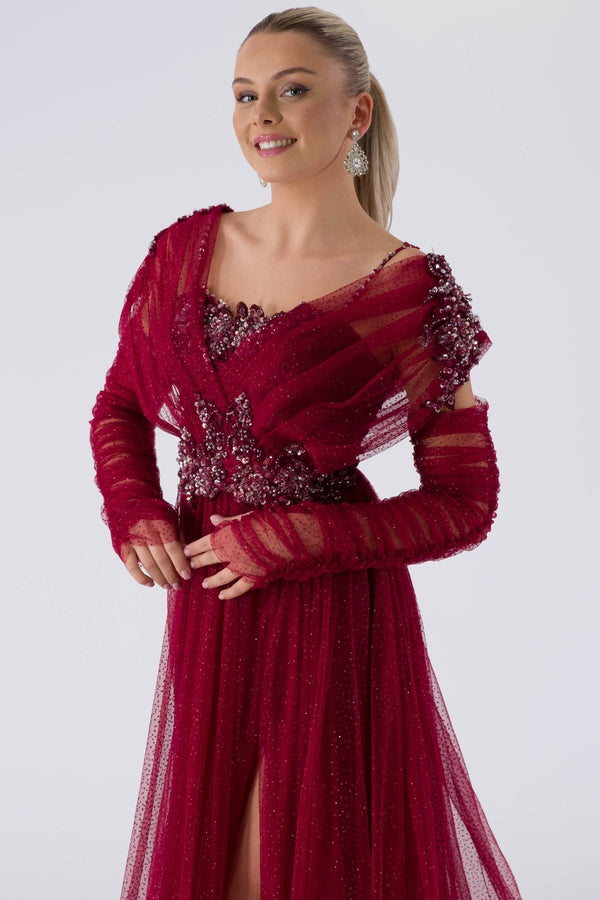 Foggy burgundy evening dress dress