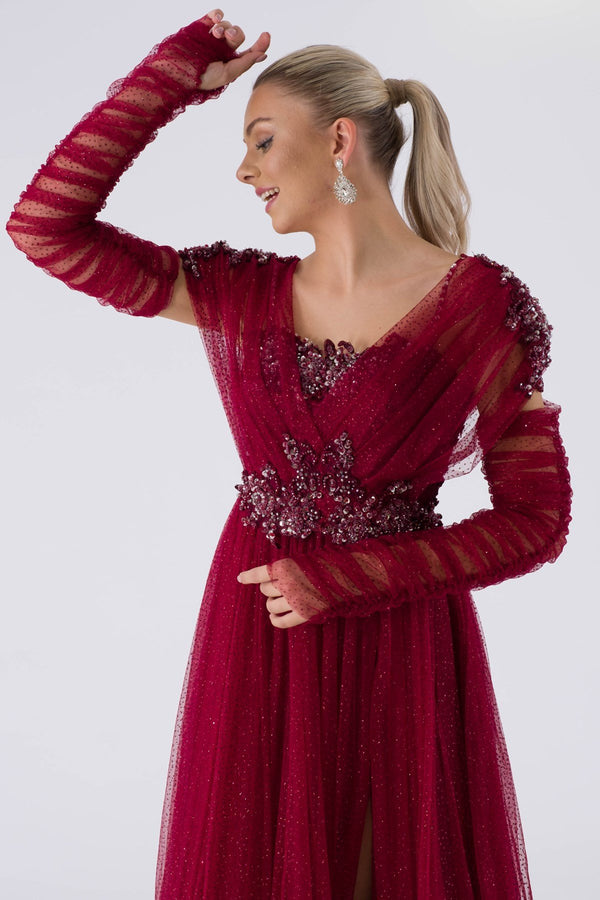 Foggy burgundy evening dress dress