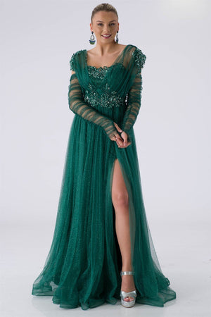 Foggy Emerald Evening Dress