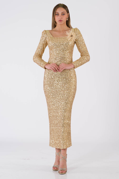 Isolde Gold Evening Dress