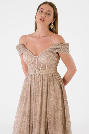 Mahur Beige Evening Dress Dress