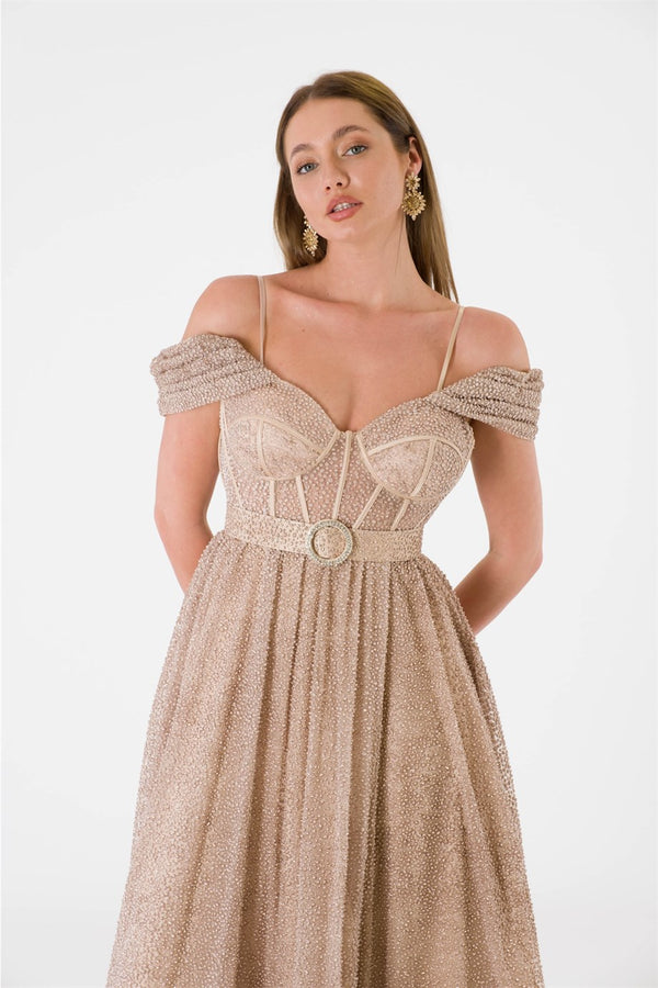 Mahur beige evening dress dress