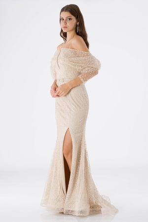 Miya beige evening dress dress