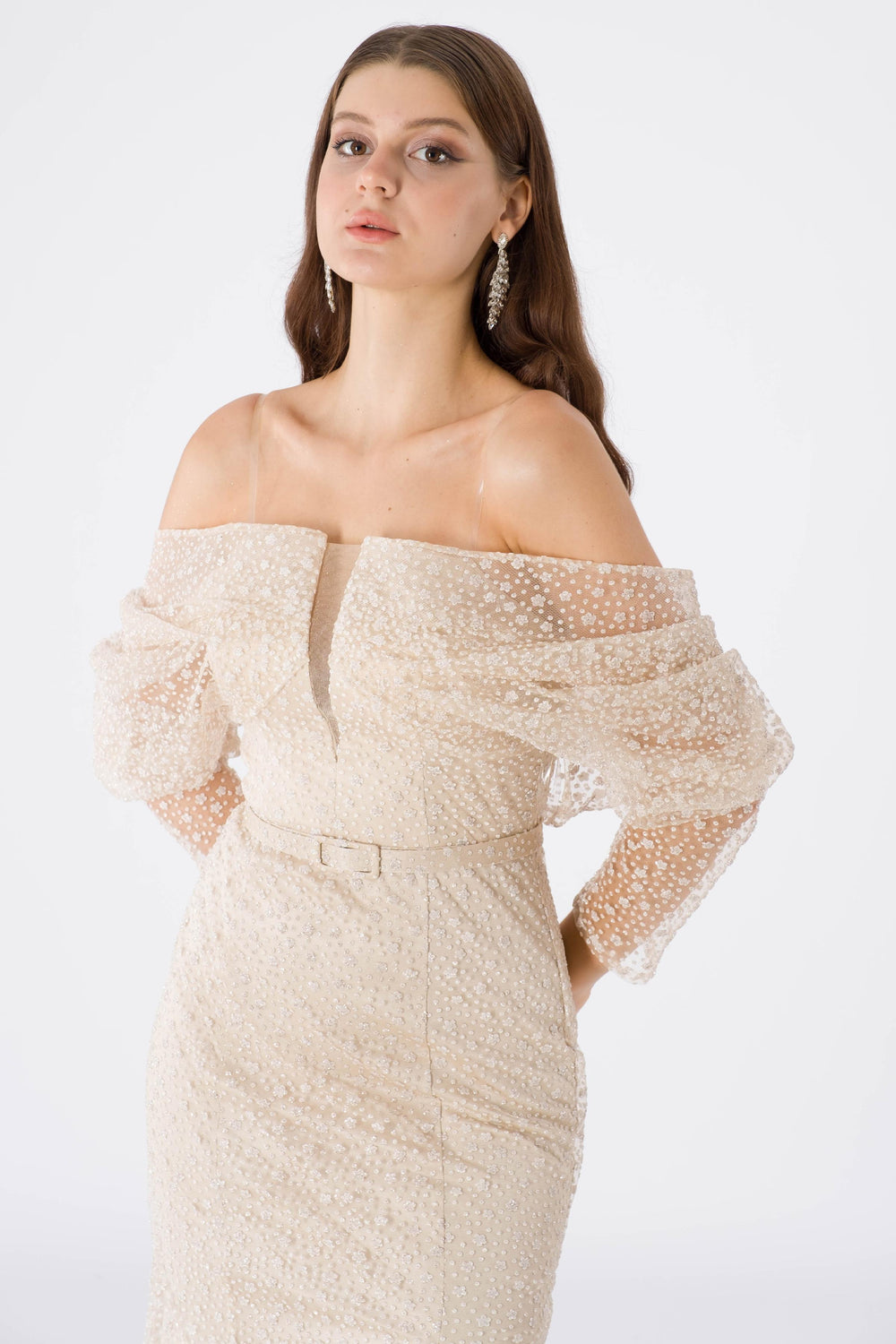 Miya beige evening dress dress