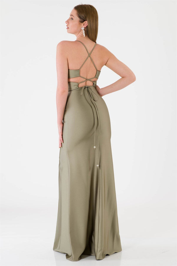 Nazenin Khaki Evening Dress