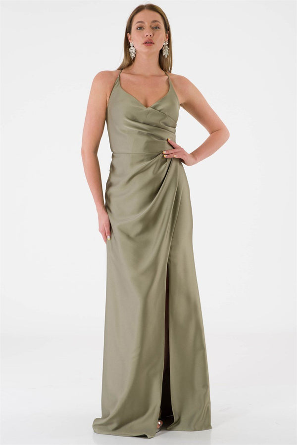 Nazenin Khaki Evening Dress