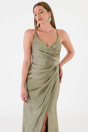 Nazenin Khaki Evening Dress