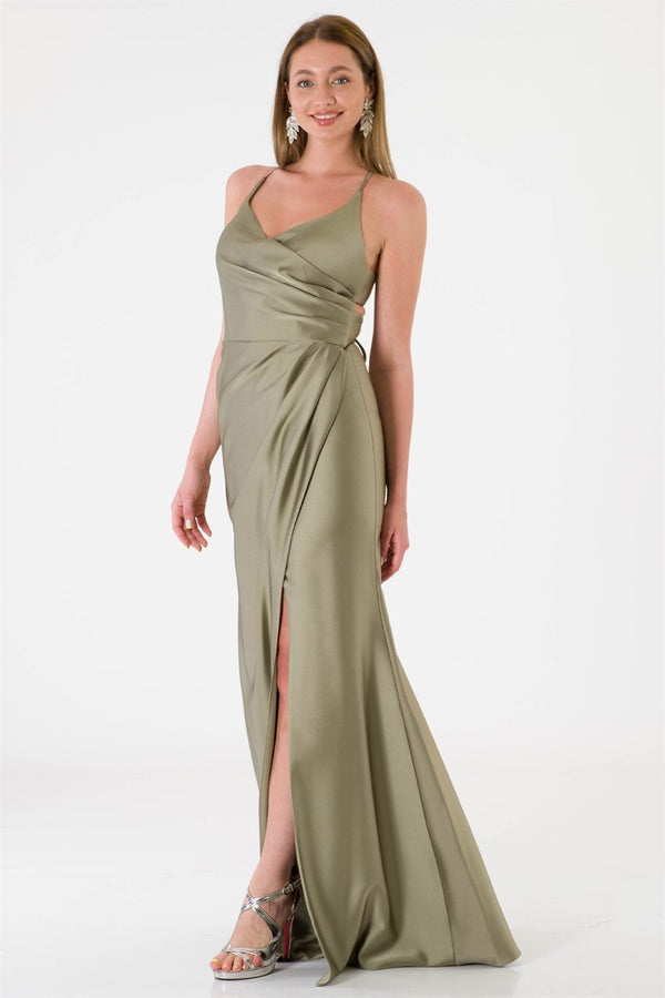 Nazenin Khaki Evening Dress