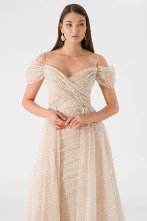 Ogenoy beige evening dress dress