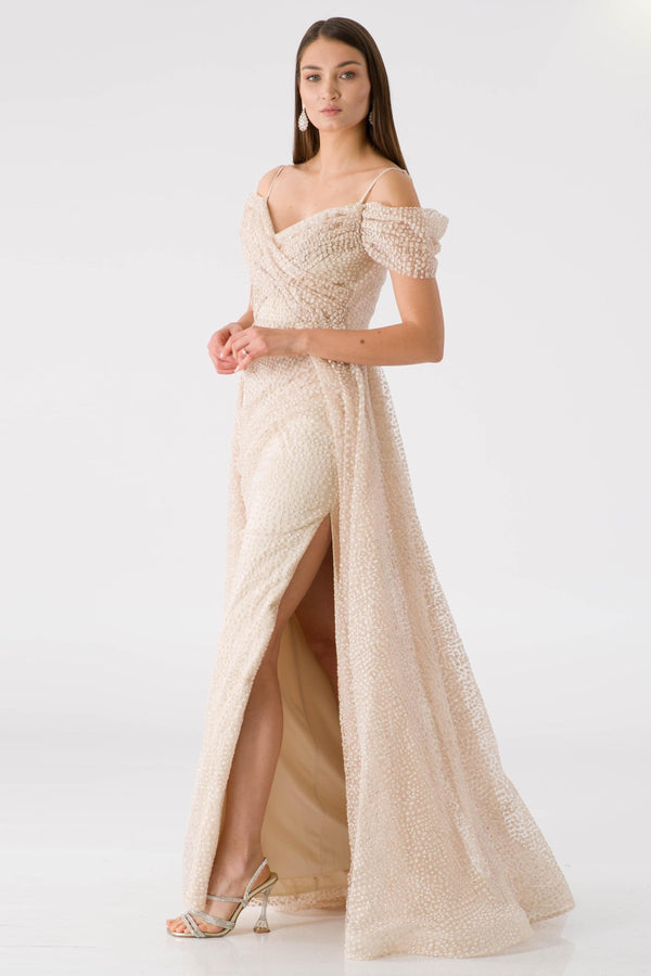 Ogenoy beige evening dress dress