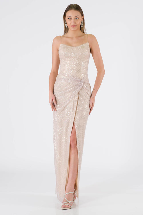 Opole beige evening dress dress